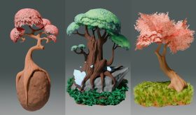 A set of stylized trees