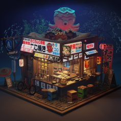 A Stylized Cozy Takoyaki Shop